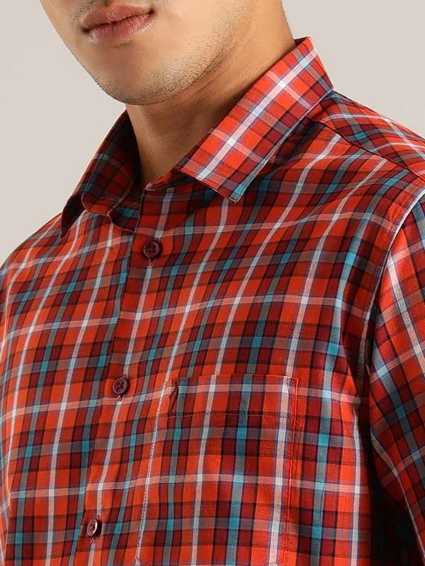 Indian Terrain Men Checkered Orange Shirt